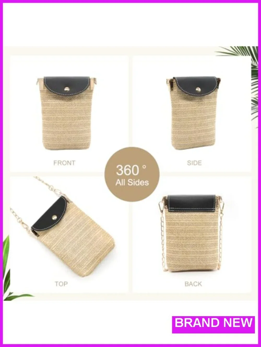Mini Faux Straw Crossbody Phone Purse with Chain Strap
